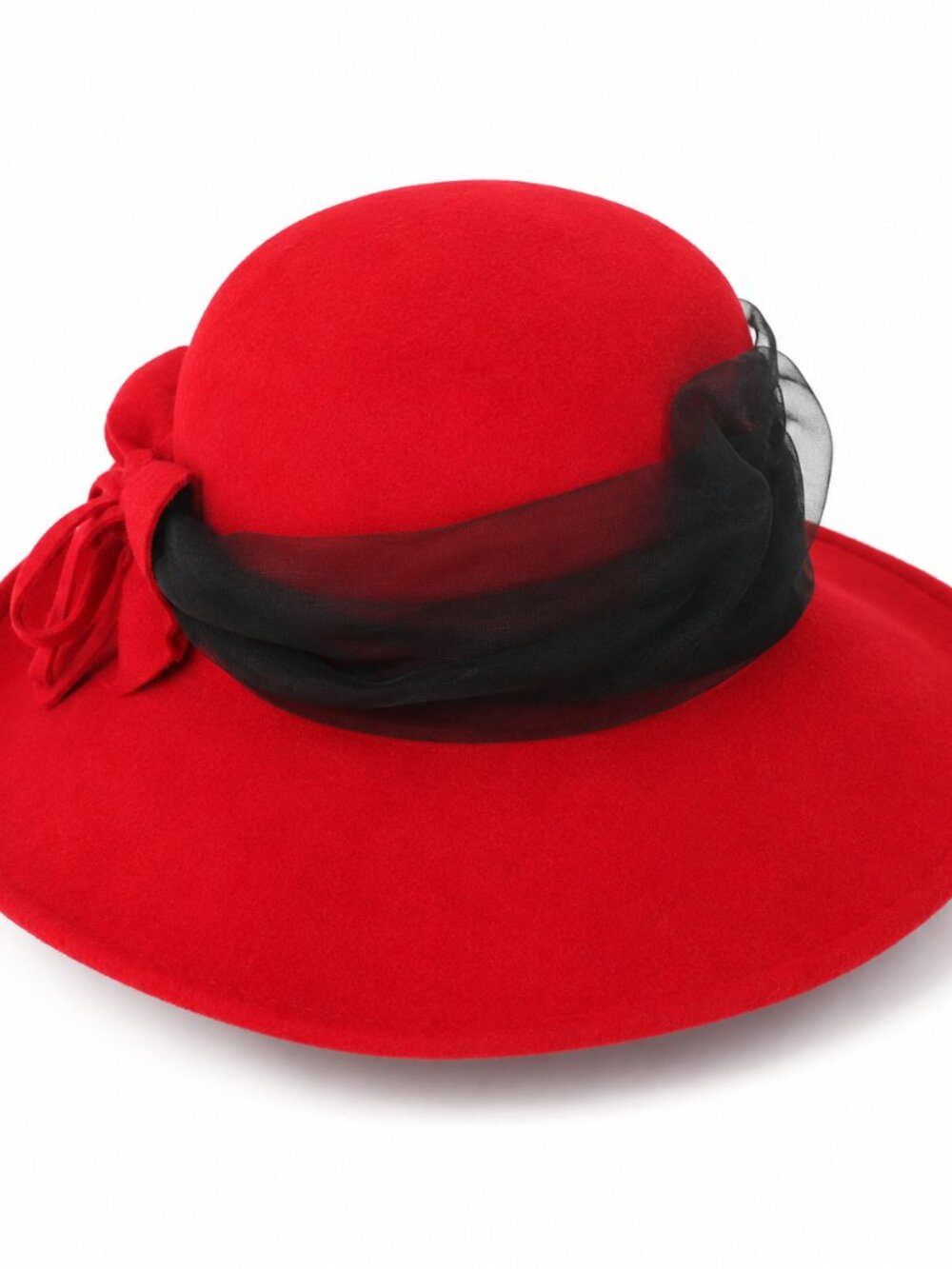Kathy Jeanne by Bollman Women's Vintage Wool Felt Brimmed Hat Red with Black S